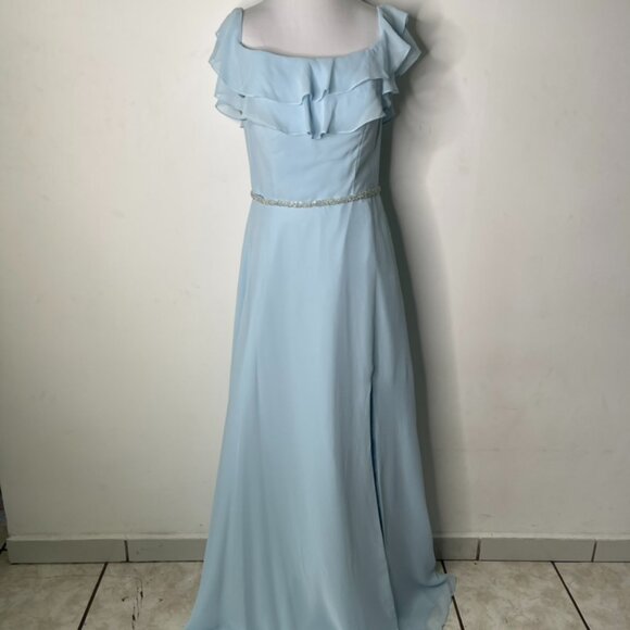 Mori Lee Women's Light Blue Bridesmaid Wedding Maxi Dress Size 10 - Picture 3 of 16